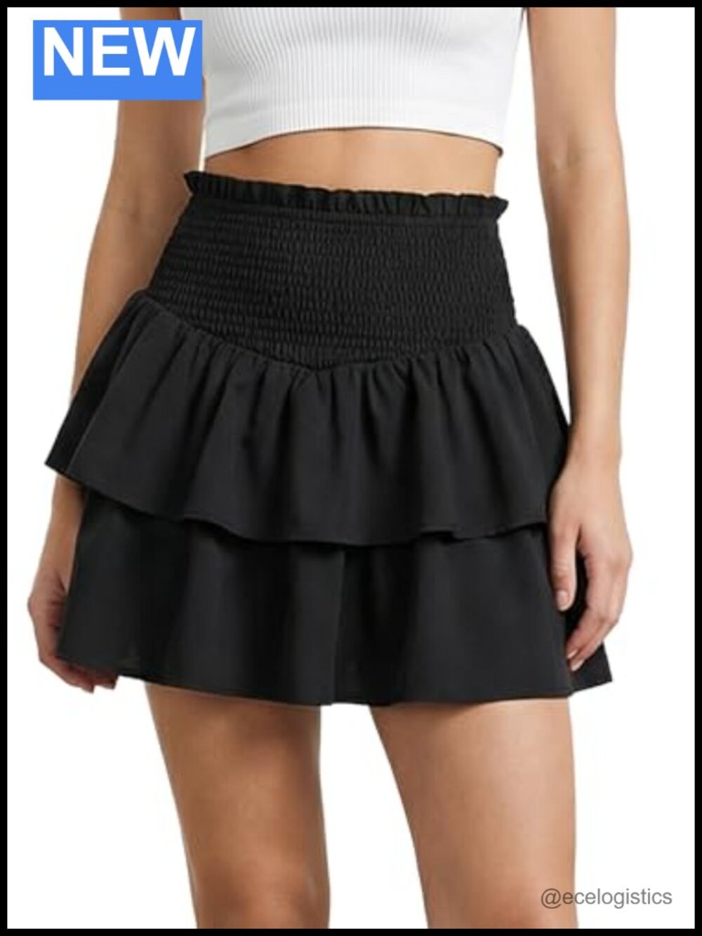 Smocked High Waist Ruffle Tiered Mini Skirt with Shorts